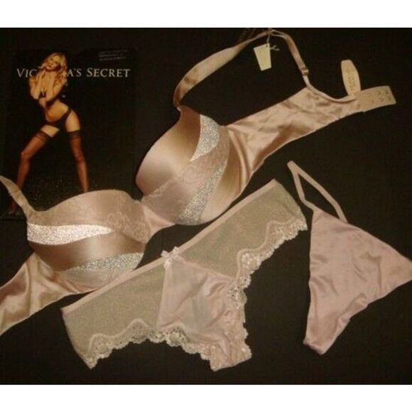 Victoria's Secret DESIGNER COLLECTION PLEASURE STATE 34D BRA SET PINK SWAROVSKI